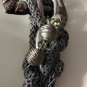 80s Carolyn Tanner Designs Metal Buckle Intricate Beaded Braided Rope Adj. Belt